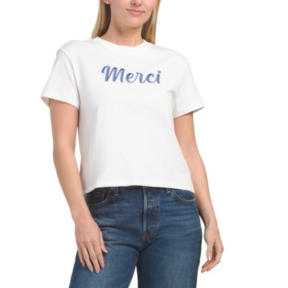 Wildfox White and Blue Graphic Crop Tee SZ.M